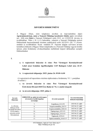ÁRVERÉSI HIRDETMÉNY PEST 20250702 regisztráció 20250626