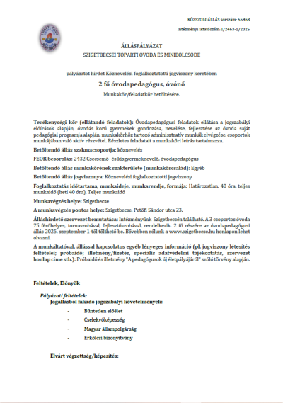 Álláspályázat
